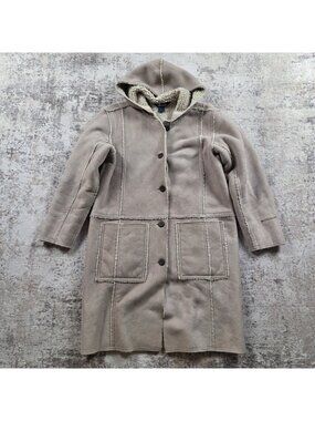 Woolrich Coat Womens Small Hooded Sherpa Lined Button Up Warm Jacket Faux Suede